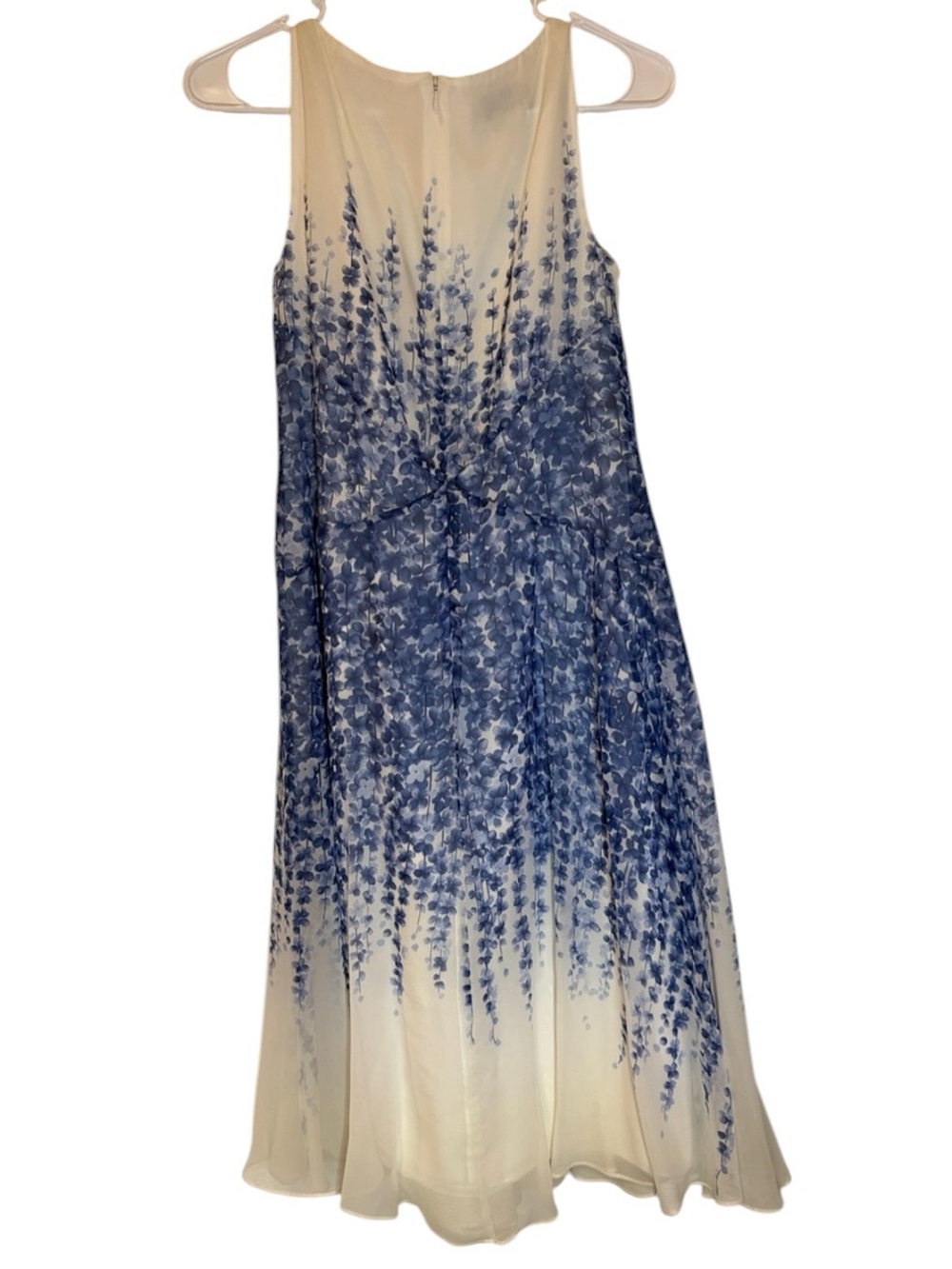 Hobbs London 100% Silk White Trailing Blue Delphinium Floral Midi Dress US 4 - Picture 11 of 13